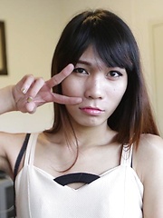 Flat-chested Thai Ladyboy can't get enough white cock